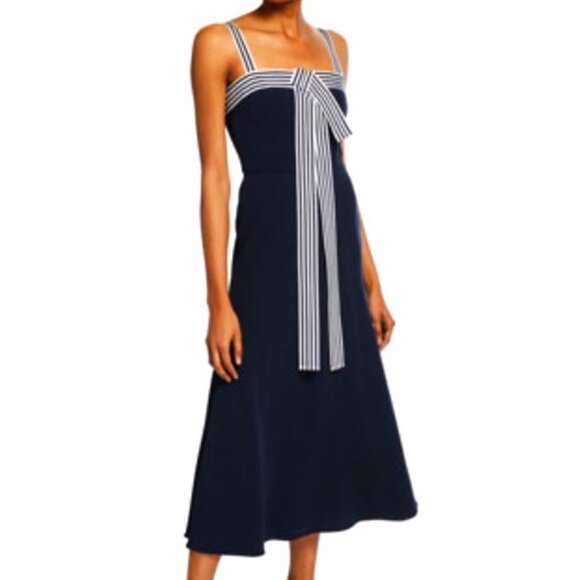 Lela Rose Striped Trim Tie Front Midi Dress - Picture 1 of 14